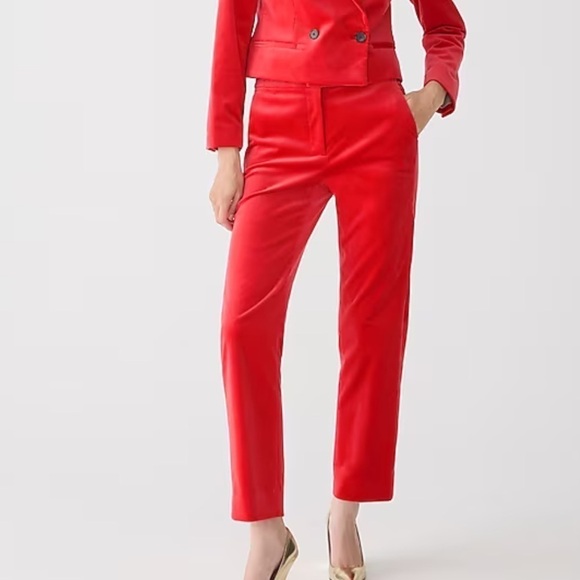 J crew festival red Kate straight-leg pant in stretch velvet - Picture 1 of 6